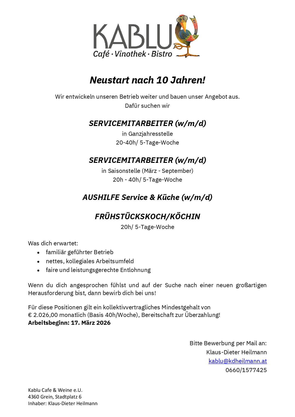 Anschreiben Mitarbeiter Service-Küche 2026